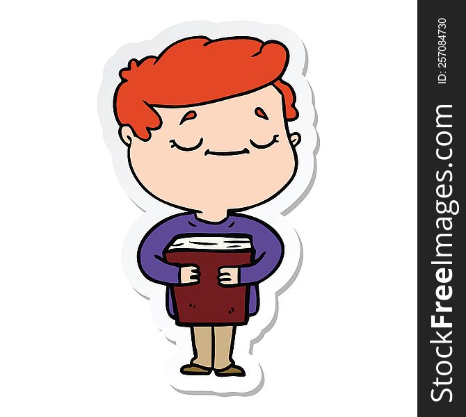 sticker of a cartoon peaceful man carrying book