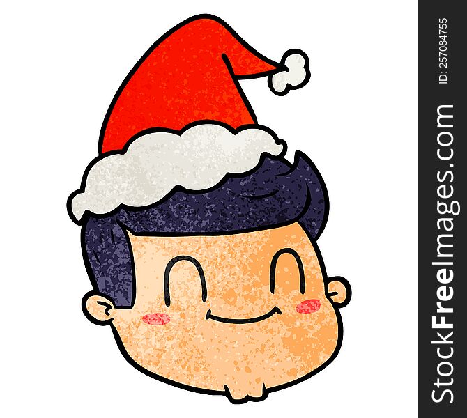hand drawn textured cartoon of a male face wearing santa hat