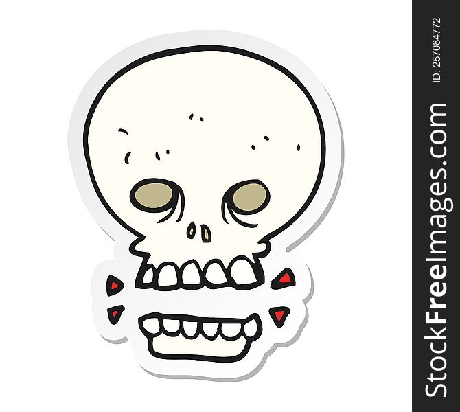 sticker of a cartoon scary skull