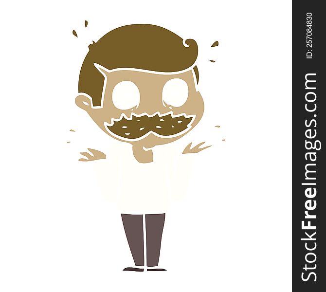 flat color style cartoon man with mustache shocked