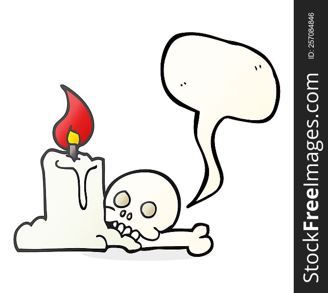 freehand drawn speech bubble cartoon spooky skull and candle