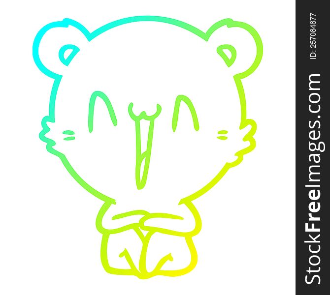 Cold Gradient Line Drawing Happy Bear Sitting Cartoon