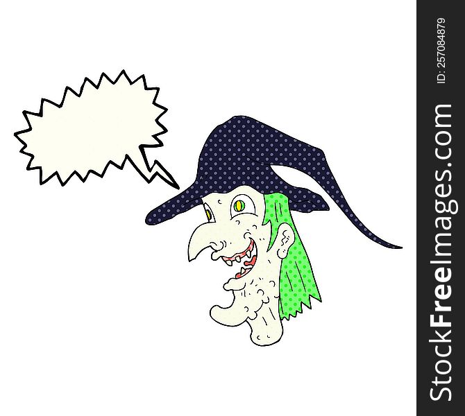 freehand drawn comic book speech bubble cartoon cackling witch