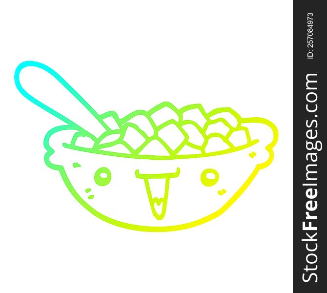 cold gradient line drawing of a cute cartoon bowl of cereal