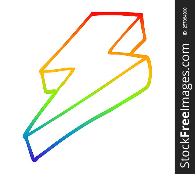 rainbow gradient line drawing of a cartoon thunder bolt