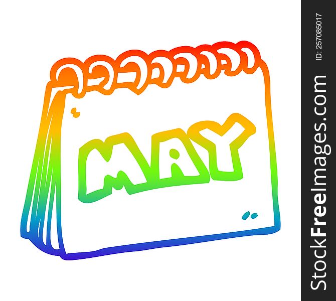 Rainbow Gradient Line Drawing Cartoon Calendar Showing Month Of May