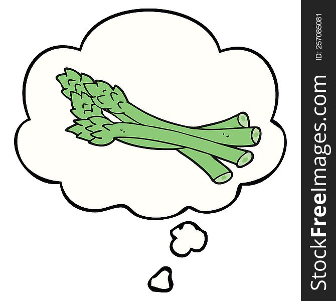 cartoon asparagus with thought bubble. cartoon asparagus with thought bubble