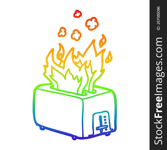 Rainbow Gradient Line Drawing Cartoon Burning Toaster