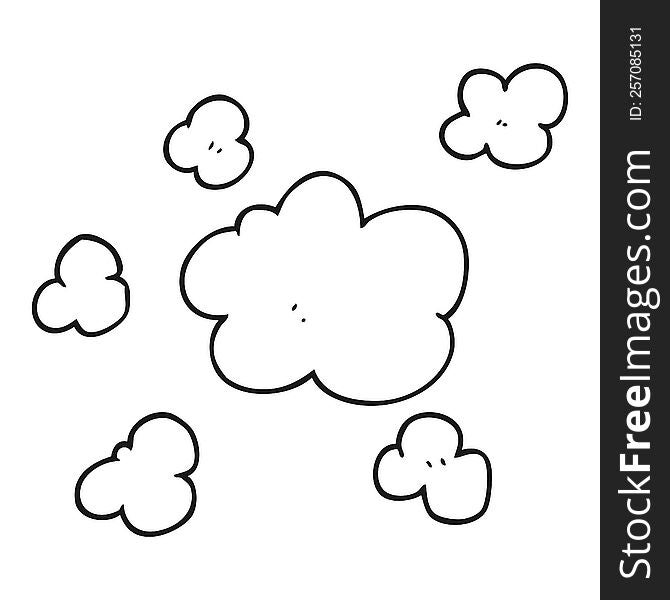 freehand drawn black and white cartoon steam clouds