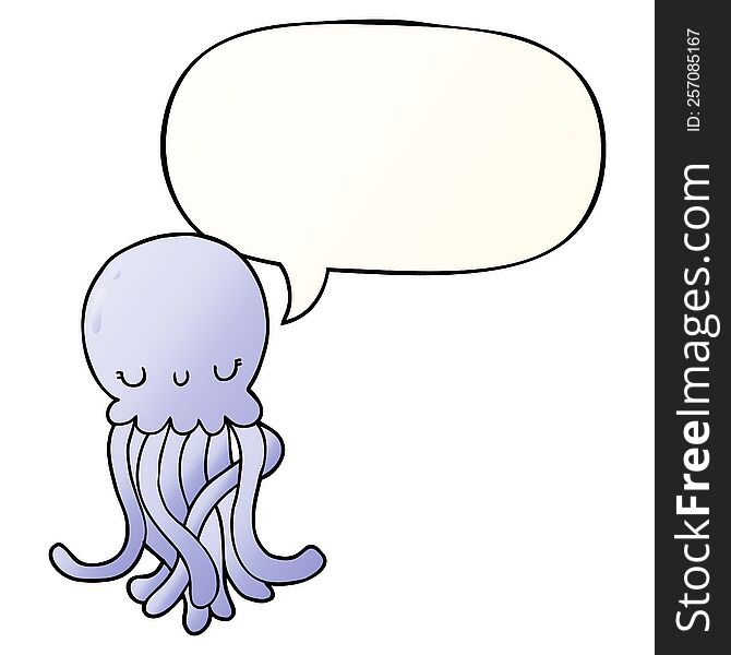 Cute Cartoon Jellyfish And Speech Bubble In Smooth Gradient Style