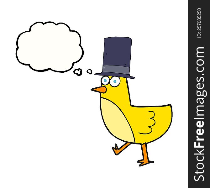 Thought Bubble Cartoon Bird Wearing Hat