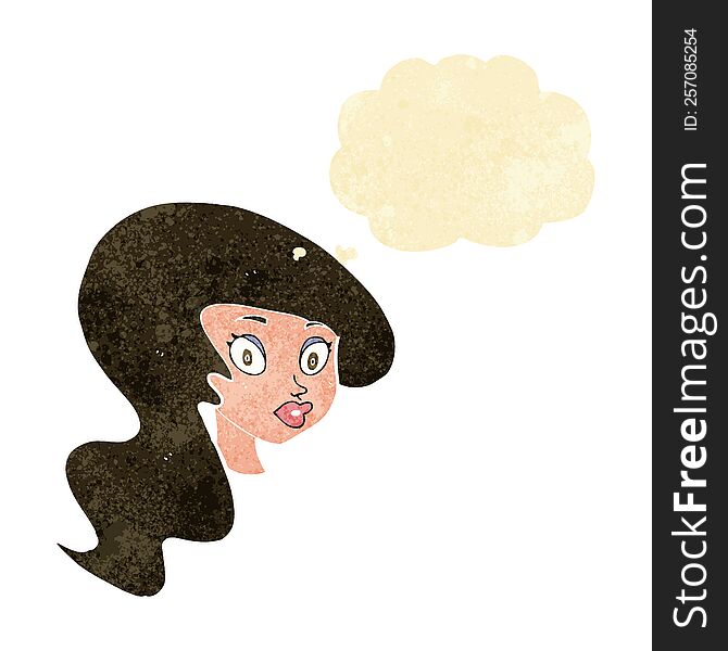 Cartoon Pretty Female Face With Thought Bubble