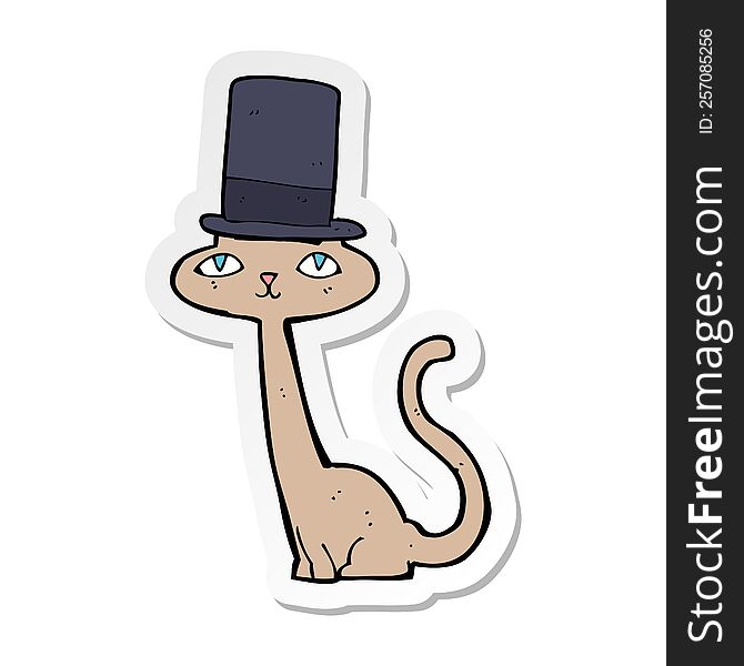 Sticker Of A Cartoon Cat In Top Hat