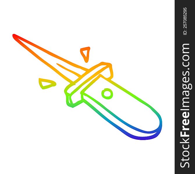 rainbow gradient line drawing of a cartoon flick knife
