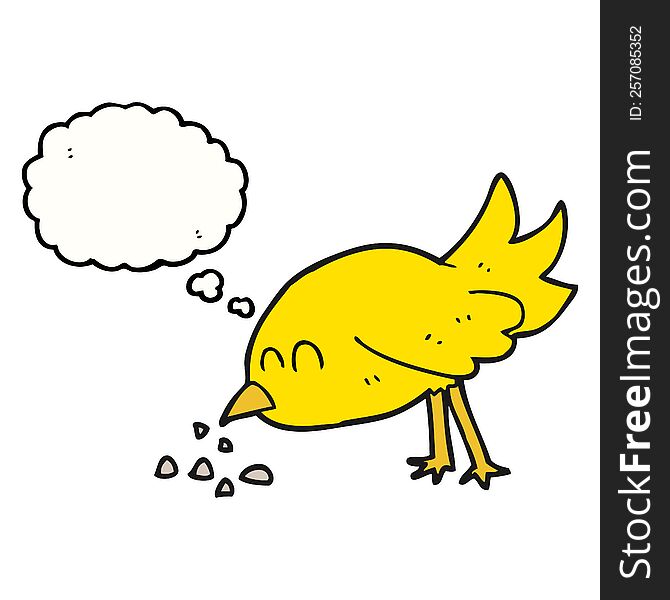 Thought Bubble Cartoon Bird Pecking Seeds