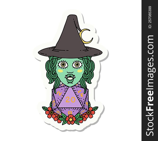Half Orc Witch With Natural Twenty Dice Roll Sticker