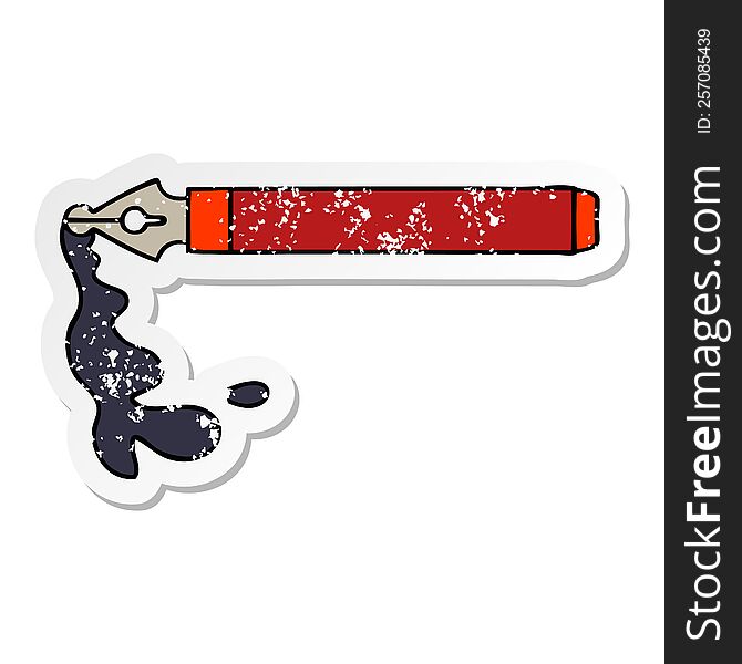 distressed sticker of a quirky hand drawn cartoon ink pen