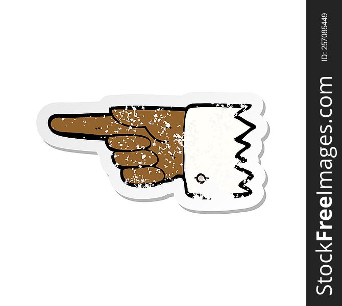 retro distressed sticker of a cartoon pointing  hand symbol