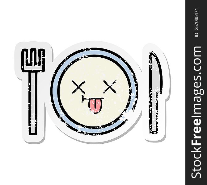 Distressed Sticker Of A Cute Cartoon Dinner Plate