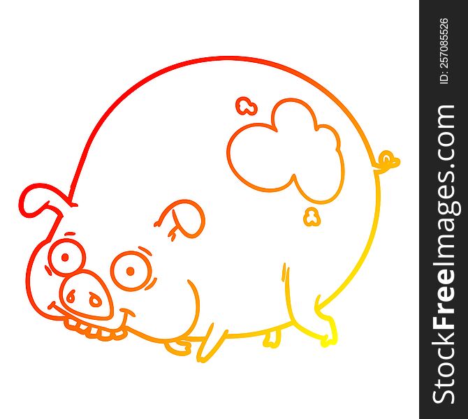 warm gradient line drawing of a cartoon muddy pig