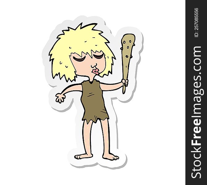 sticker of a cartoon cave woman