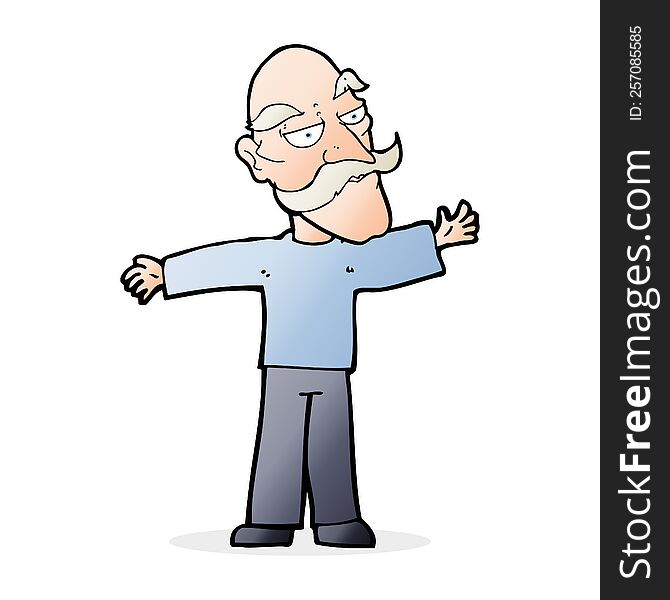 cartoon old man spreading arms wide