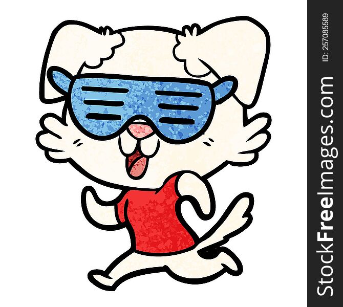 laughing cartoon dog jogging in cool shades. laughing cartoon dog jogging in cool shades