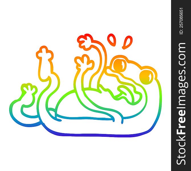 rainbow gradient line drawing of a cartoon frog
