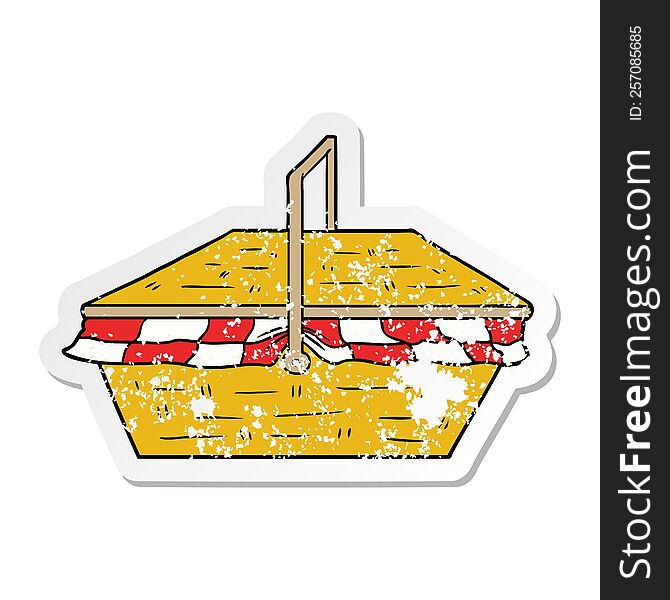 distressed sticker of a cartoon picnic basket