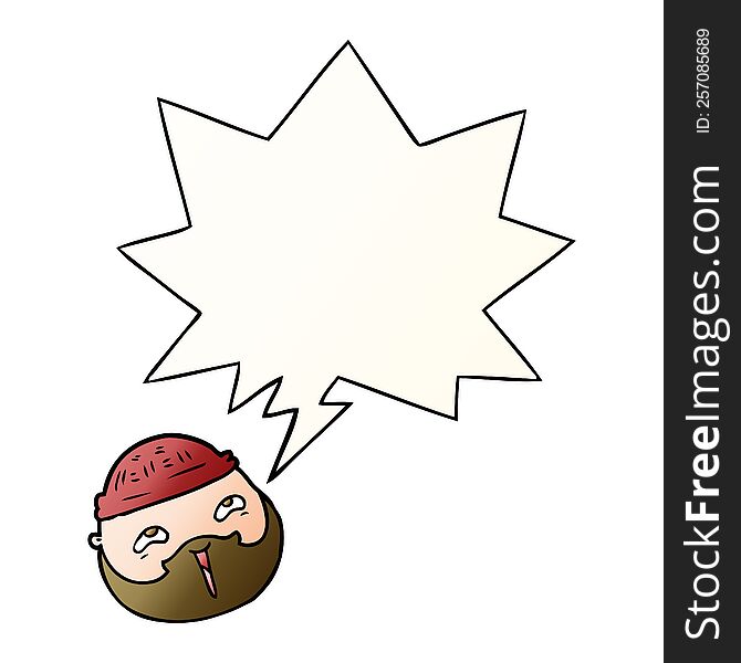 Cartoon Male Face And Beard And Speech Bubble In Smooth Gradient Style