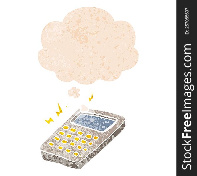 Cartoon Calculator And Thought Bubble In Retro Textured Style