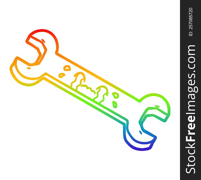 rainbow gradient line drawing of a cartoon crying spanner