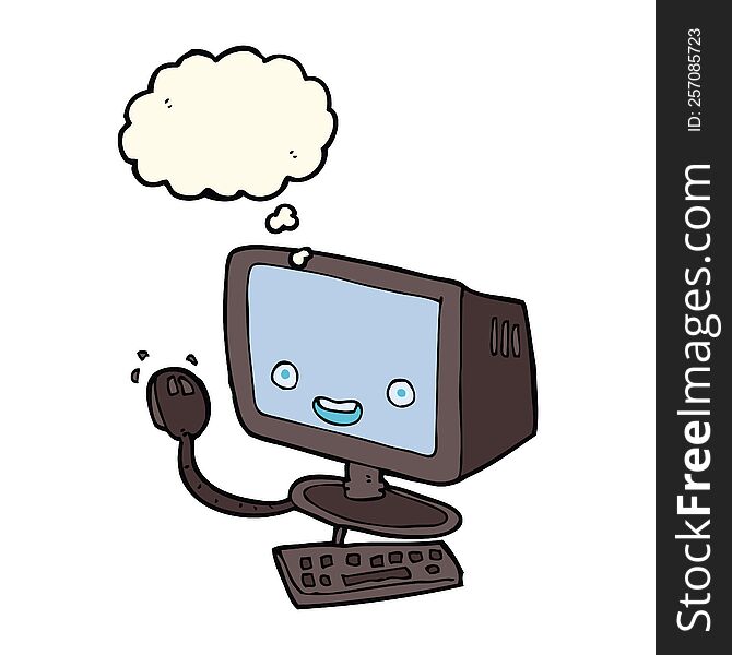 Cartoon Computer With Thought Bubble