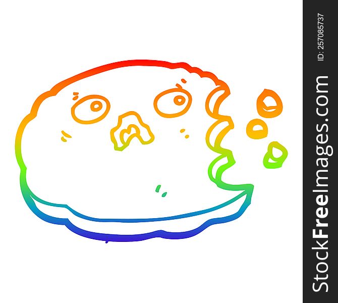 rainbow gradient line drawing of a cartoon cookie