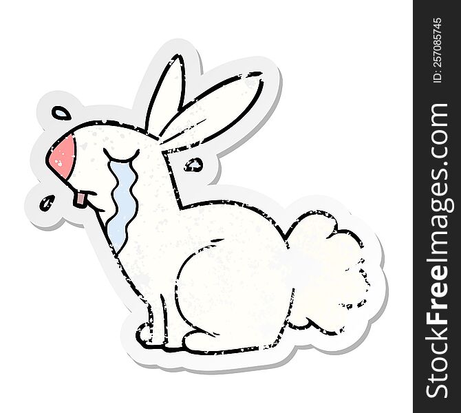 Distressed Sticker Of A Cartoon Bunny Rabbit Crying