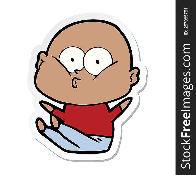 Sticker Of A Cartoon Bald Man Staring