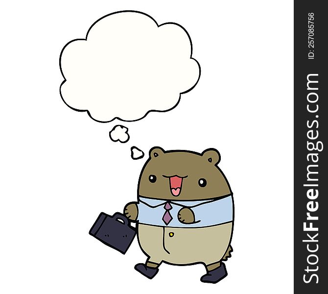 Cute Cartoon Business Bear And Thought Bubble