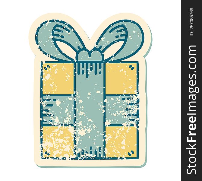 Distressed Sticker Tattoo Style Icon Of A Present