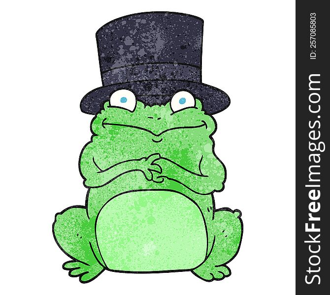 freehand textured cartoon frog in top hat