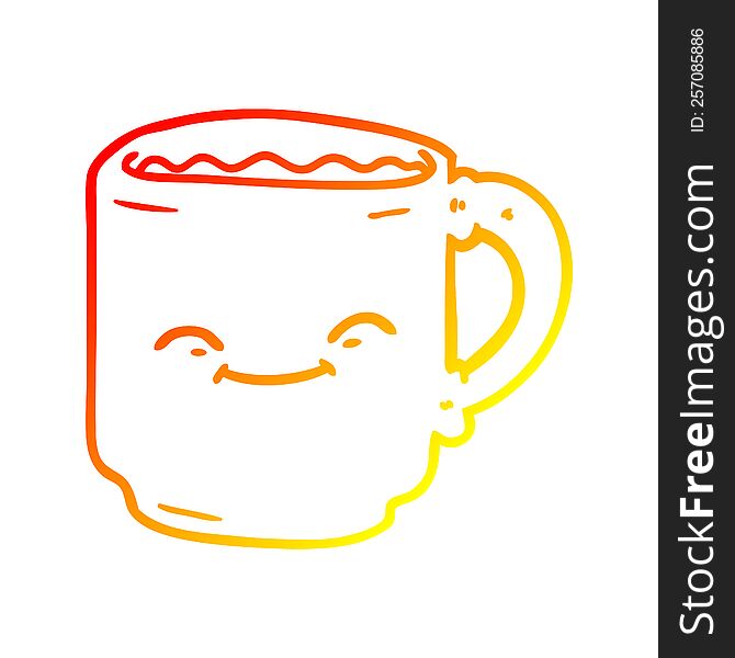 Warm Gradient Line Drawing Cartoon Coffee Mug
