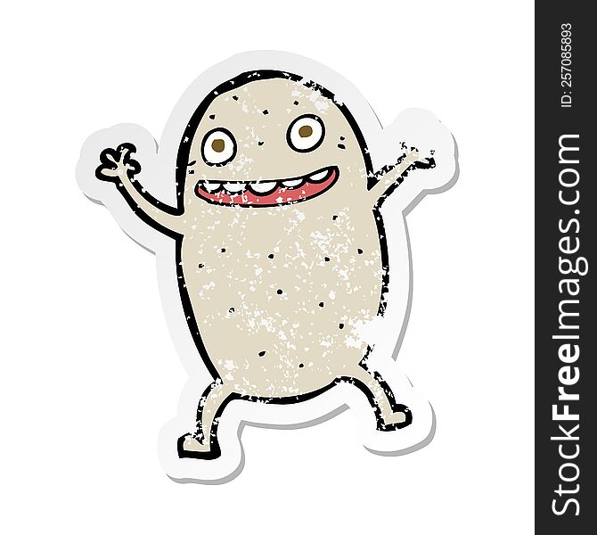 retro distressed sticker of a cartoon happy potato