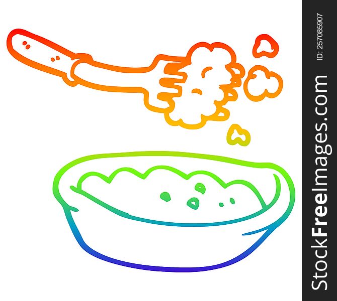 rainbow gradient line drawing of a cartoon bowl of food