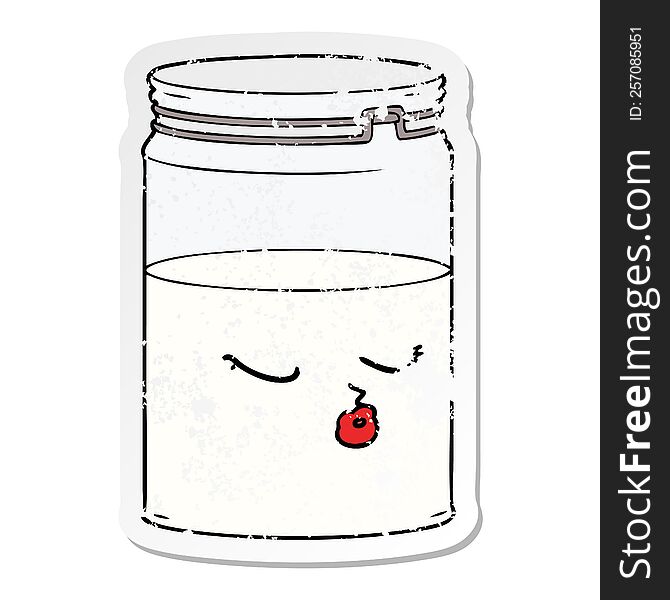 Distressed Sticker Of A Cartoon Glass Jar