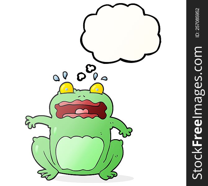 freehand drawn thought bubble cartoon funny frightened frog