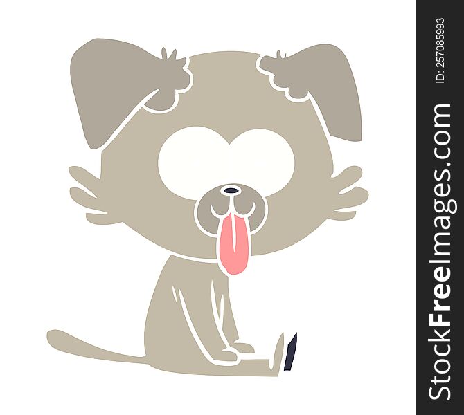 flat color style cartoon sitting dog with tongue sticking out