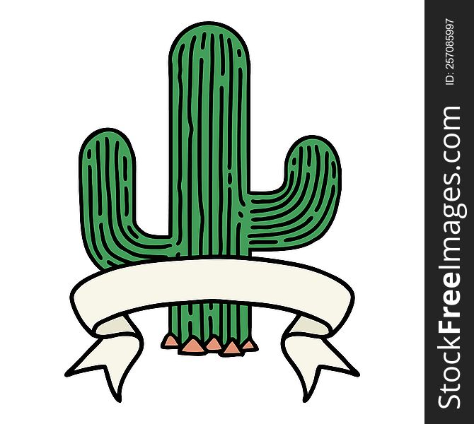 tattoo with banner of a cactus