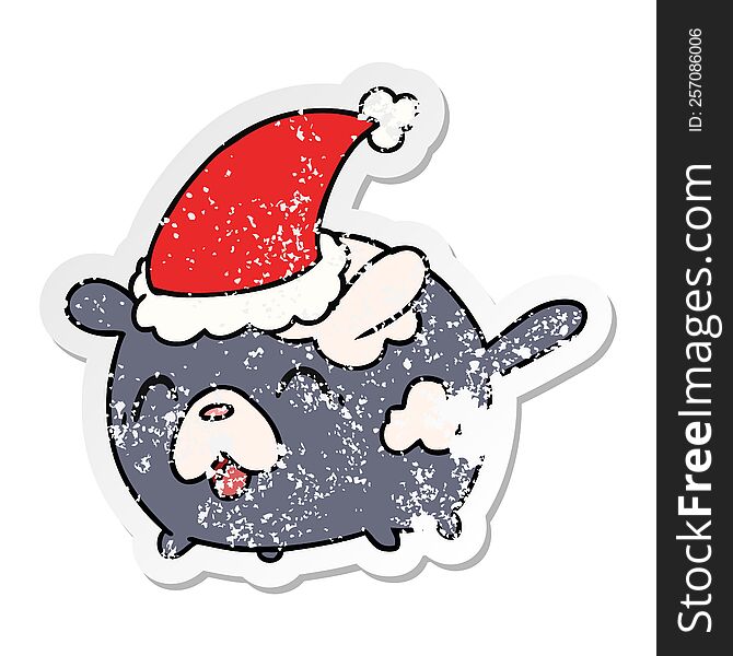 hand drawn christmas distressed sticker cartoon of kawaii dog