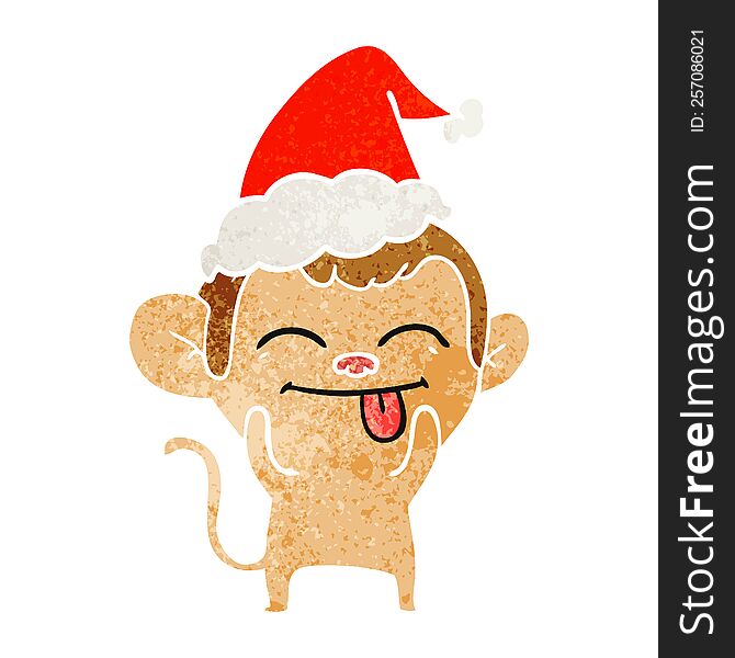 Funny Retro Cartoon Of A Monkey Wearing Santa Hat