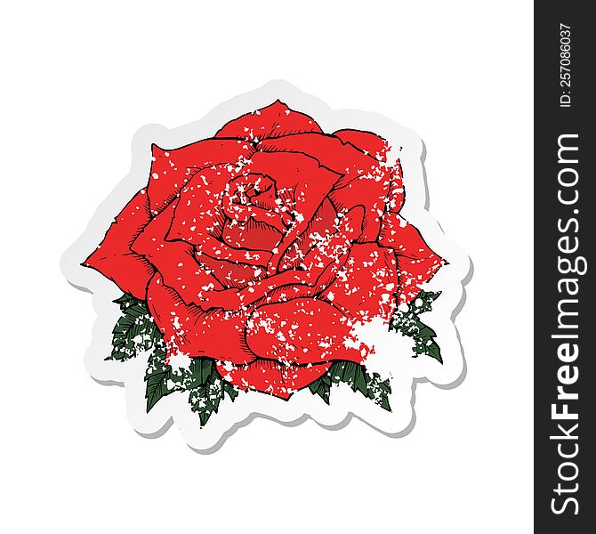 Retro Distressed Sticker Of A Cartoon Rose