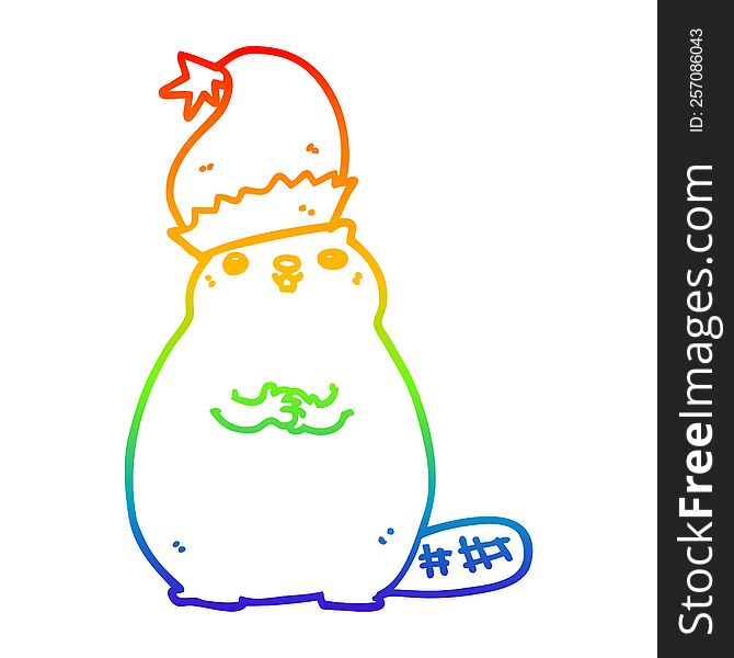 Rainbow Gradient Line Drawing Cartoon Christmas Beaver